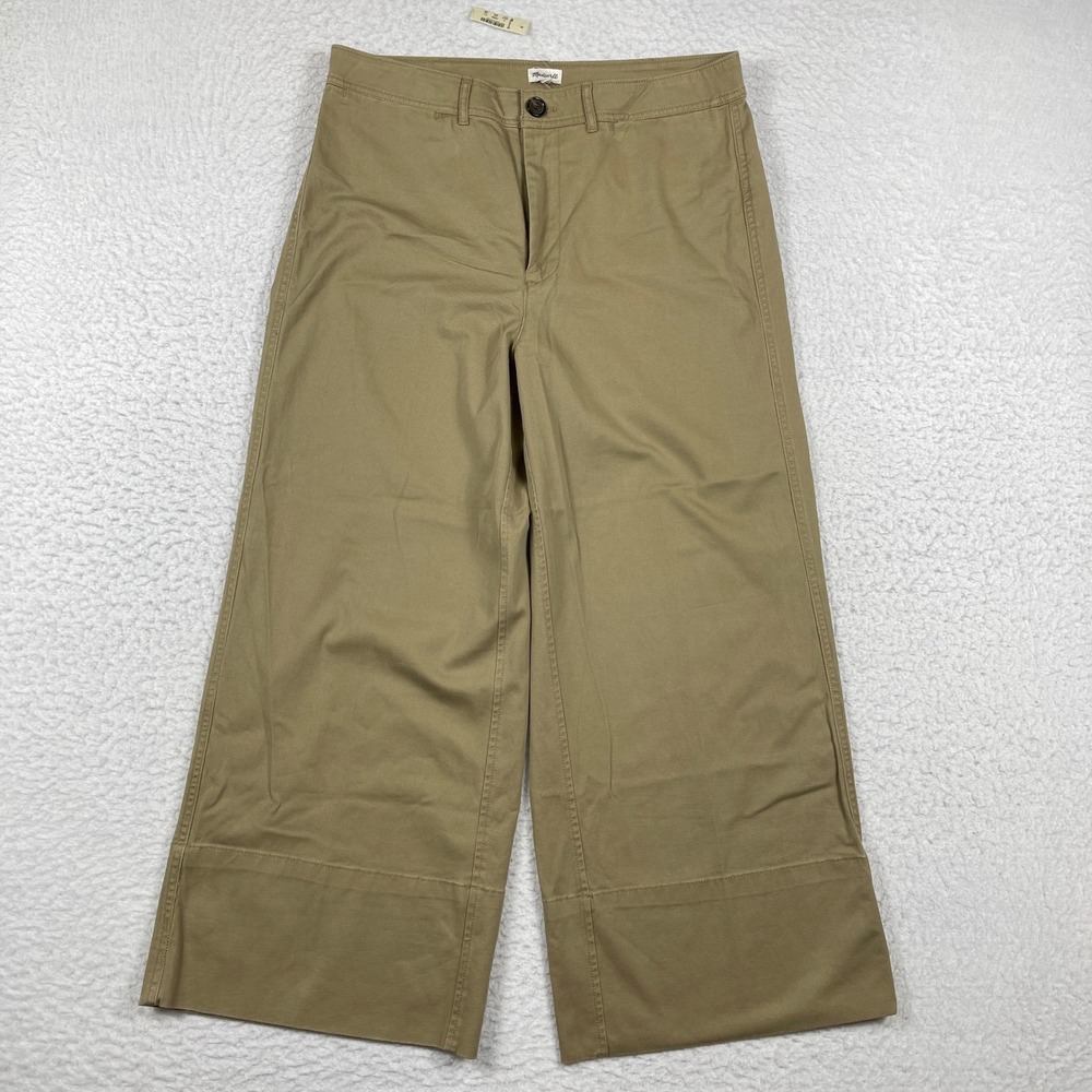 Madewell Wide Leg Crop Pants Womens 31 Khaki Tan High Rise Chino Casual Langford